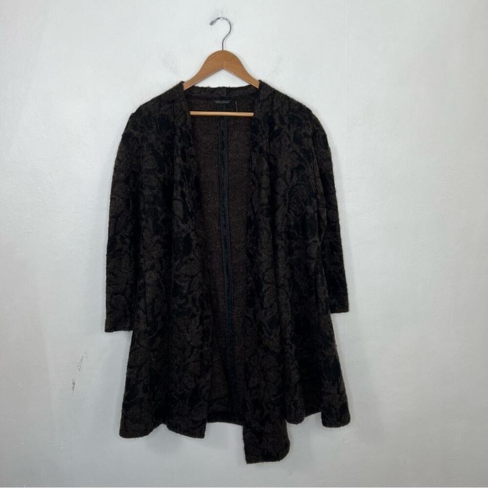 Stella Carakasi Brown Wool Blend Black Lace Wrap Asymmetrical Coat Size Small